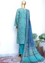 Printed Blue Cotton 3-Piece Stitched Suit by Bin Saeed, photo 2