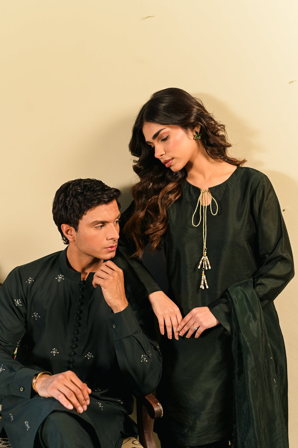 Aura Men's Bottle Green Kurta Set by Kinza Khalid, photo 3