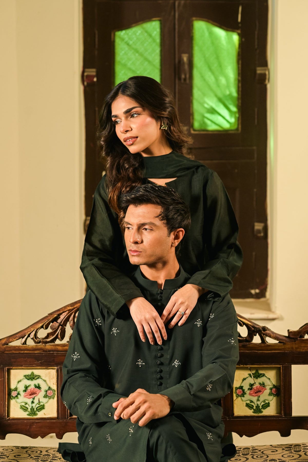 Aura Men's Bottle Green Kurta Set by Kinza Khalid, photo 4