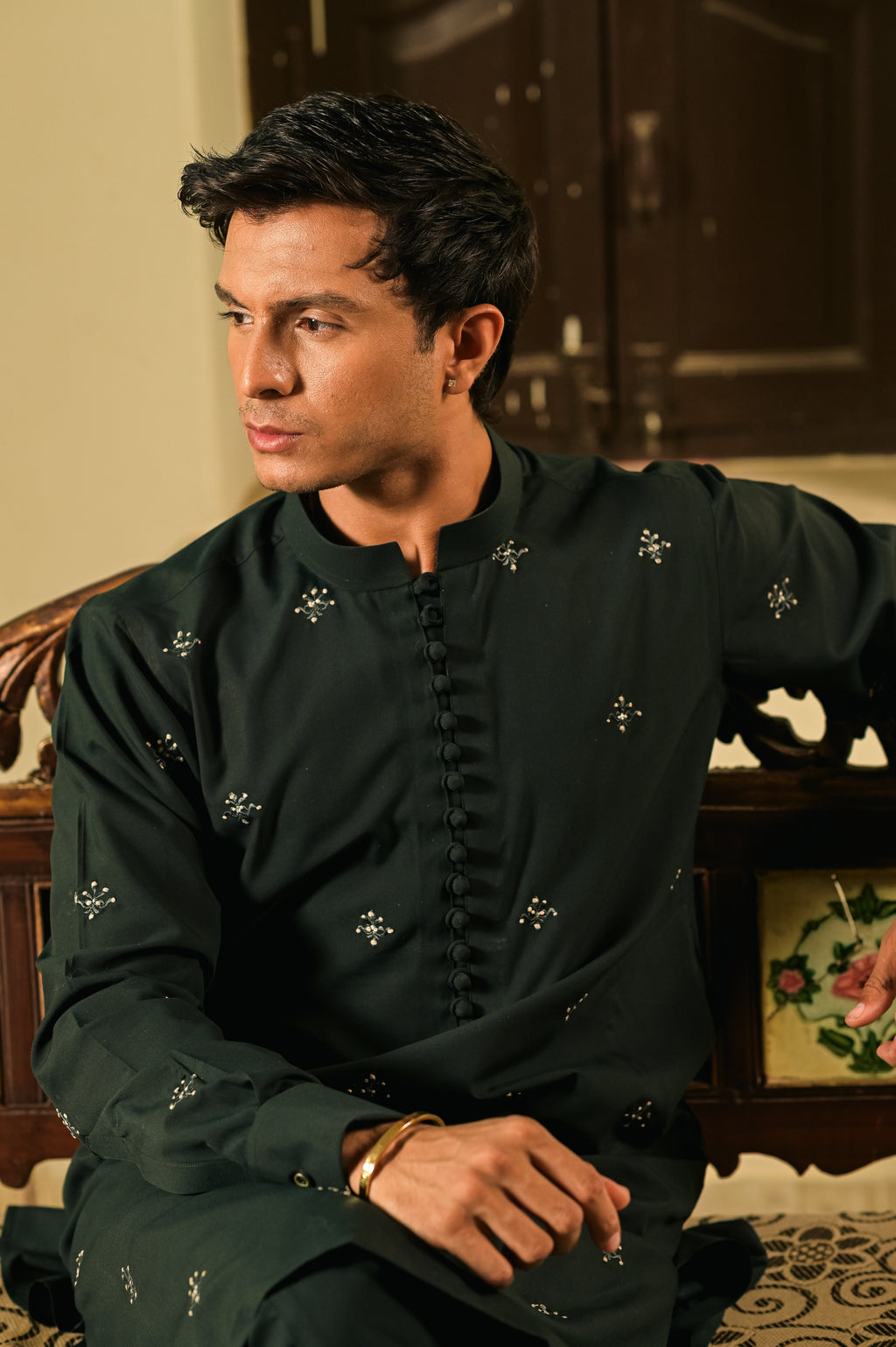 Aura Men's Bottle Green Kurta Set by Kinza Khalid