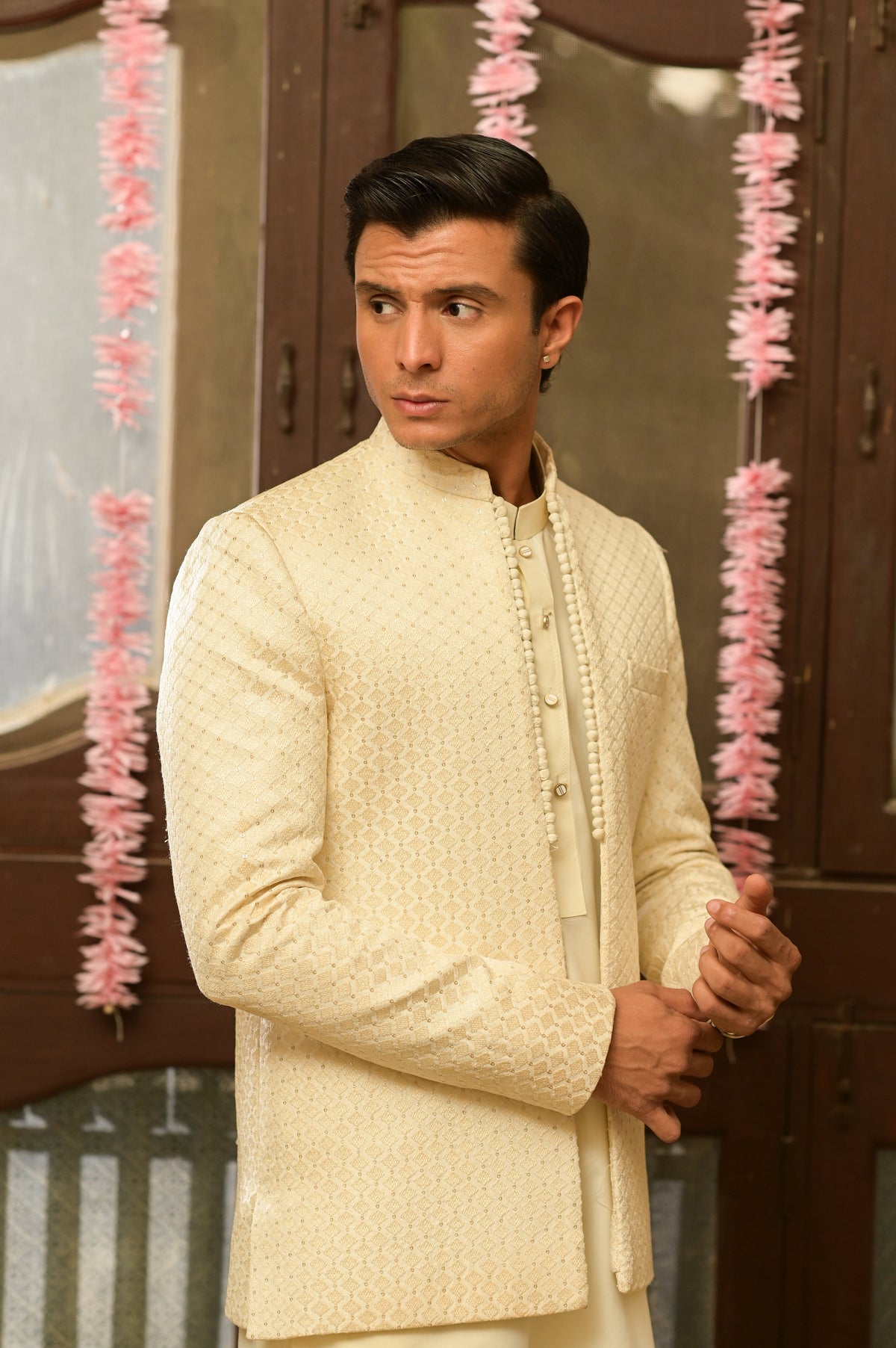 Mirza Men's Cream Prince Coat & Kurta Set by Kinza Khalid