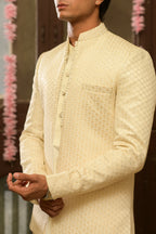 Mirza Men's Cream Prince Coat & Kurta Set by Kinza Khalid, photo 2