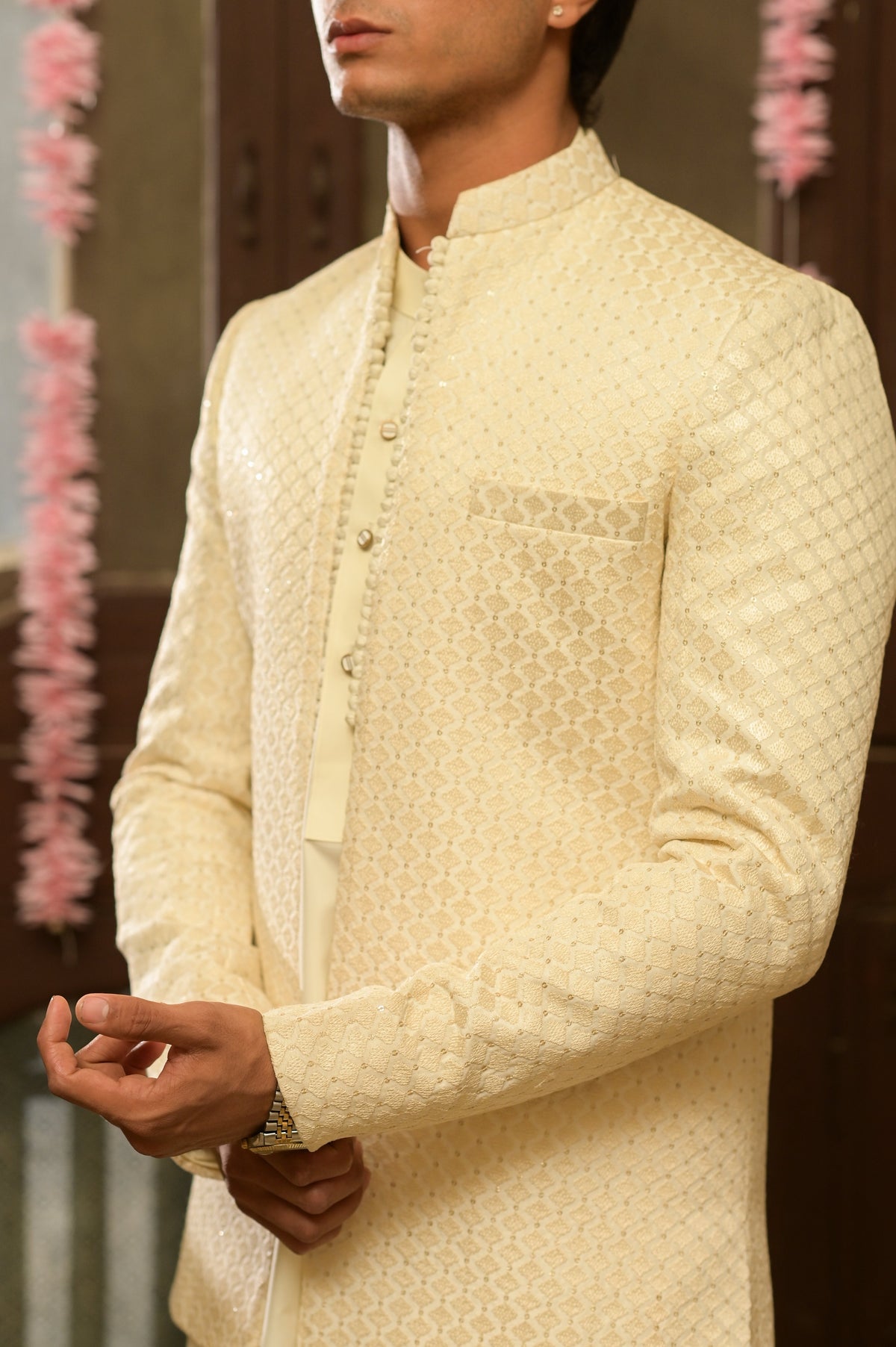 Mirza Men's Cream Prince Coat & Kurta Set by Kinza Khalid, photo 2