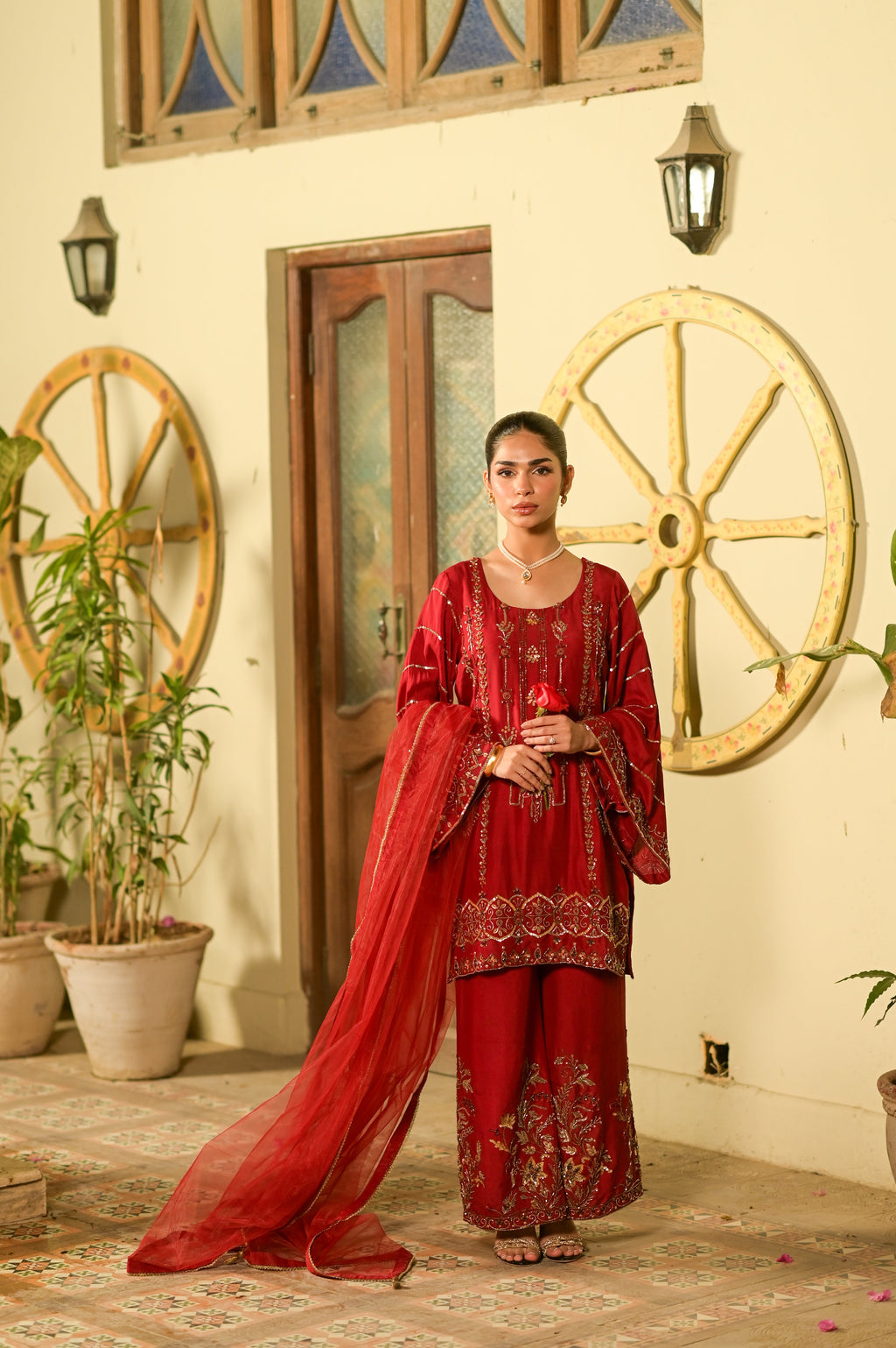 Jazba Maroon Pure Raw Silk 4-Piece Formal Suit by Kinza Khalid