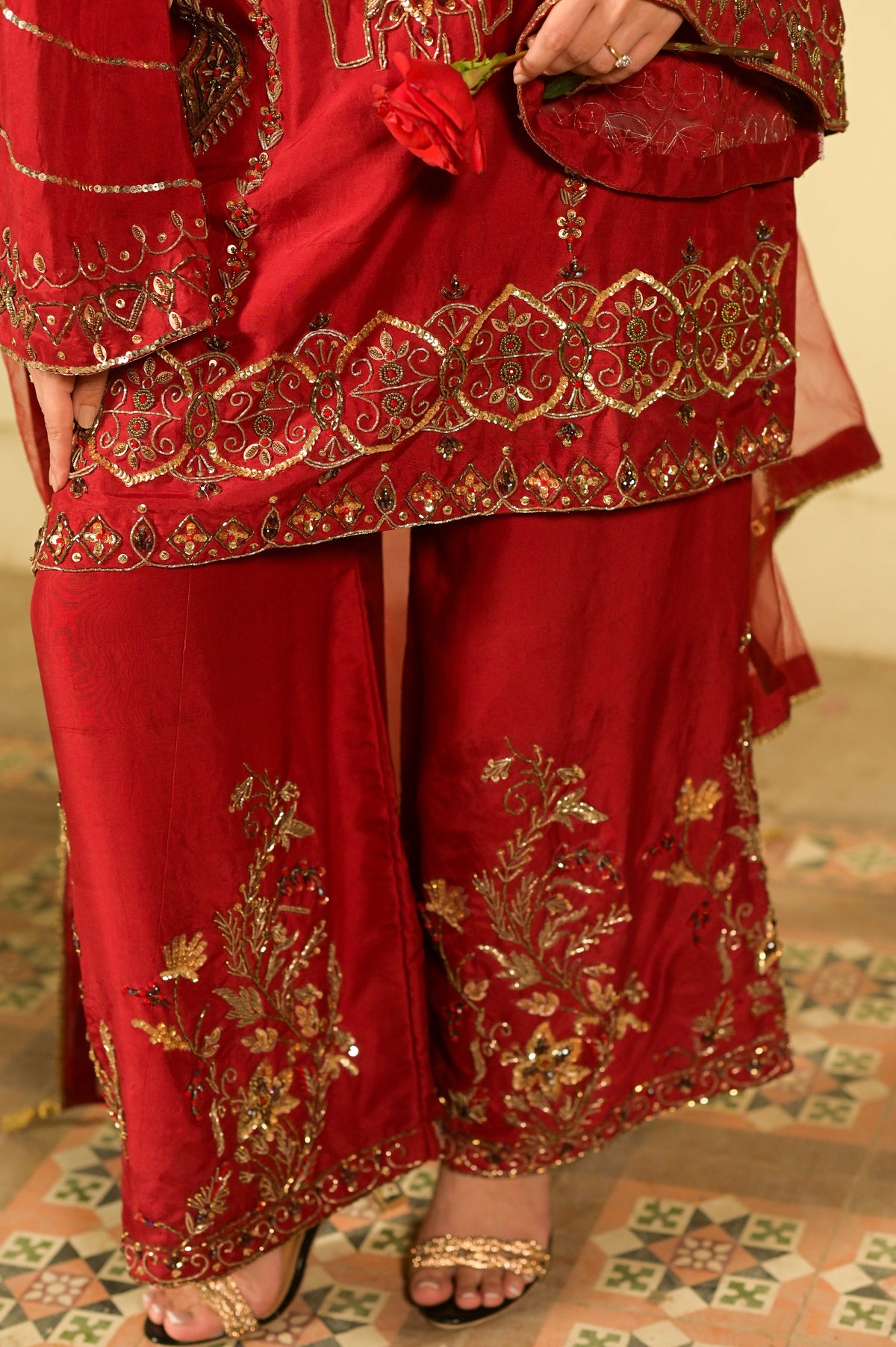 Jazba Maroon Pure Raw Silk 4-Piece Formal Suit by Kinza Khalid, photo 4