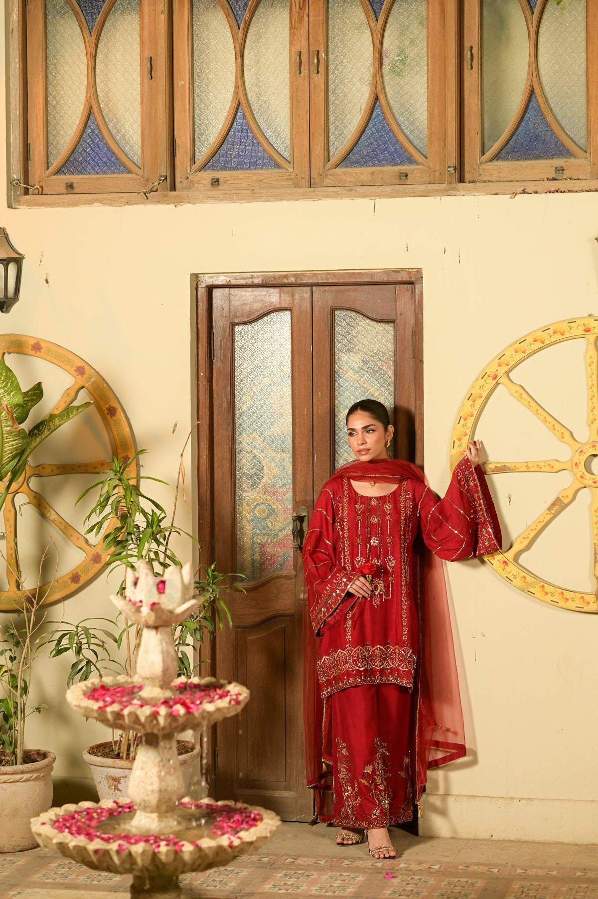 Jazba Maroon Pure Raw Silk 4-Piece Formal Suit by Kinza Khalid, photo 5