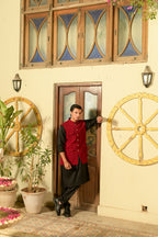 Jazba Men's Maroon Waistcoat & Kurta Pajama by Kinza Khalid, photo 2