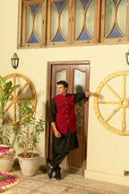 Jazba Men's Maroon Waistcoat & Kurta Pajama by Kinza Khalid