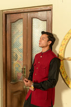 Jazba Men's Maroon Waistcoat & Kurta Pajama by Kinza Khalid, photo 3