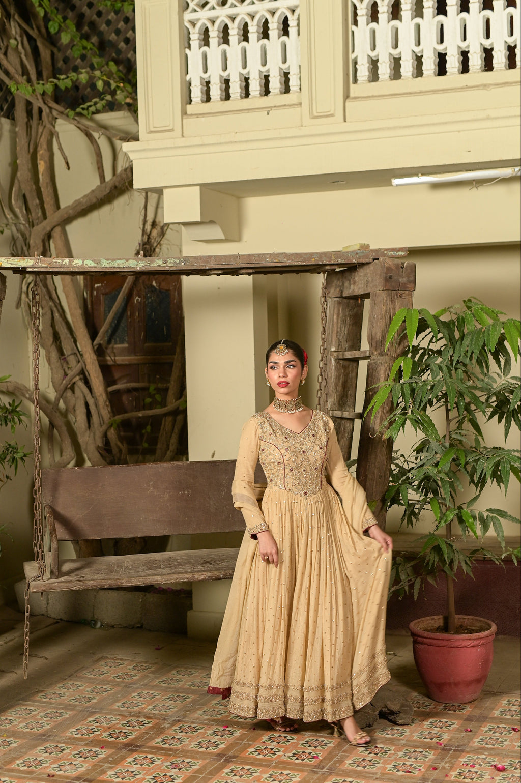 Nori Beige Pure Chiffon 3-Piece Formal Suit by Kinza Khalid