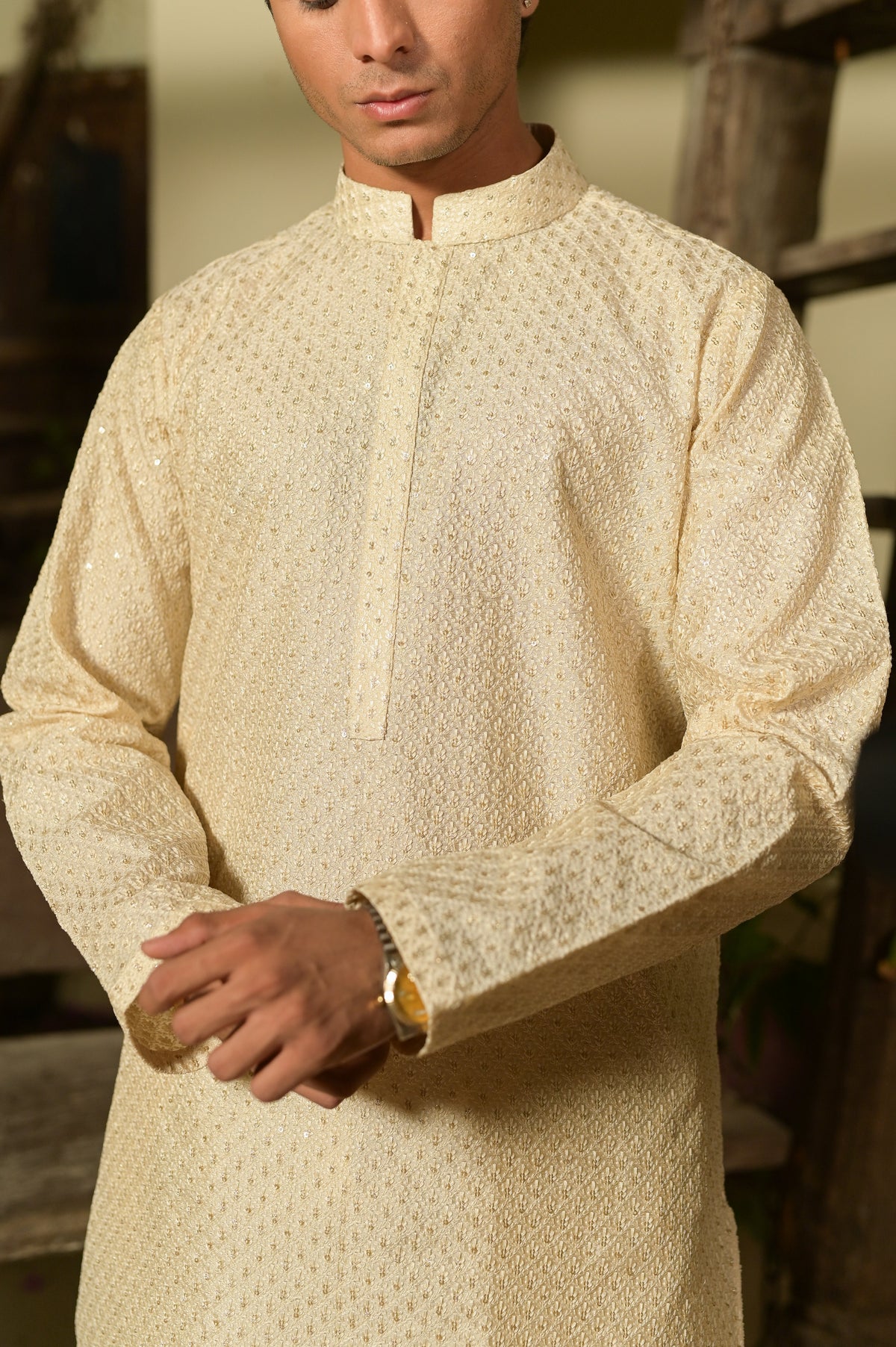 Nori Men's Cream Kurta Set by Kinza Khalid, photo 4