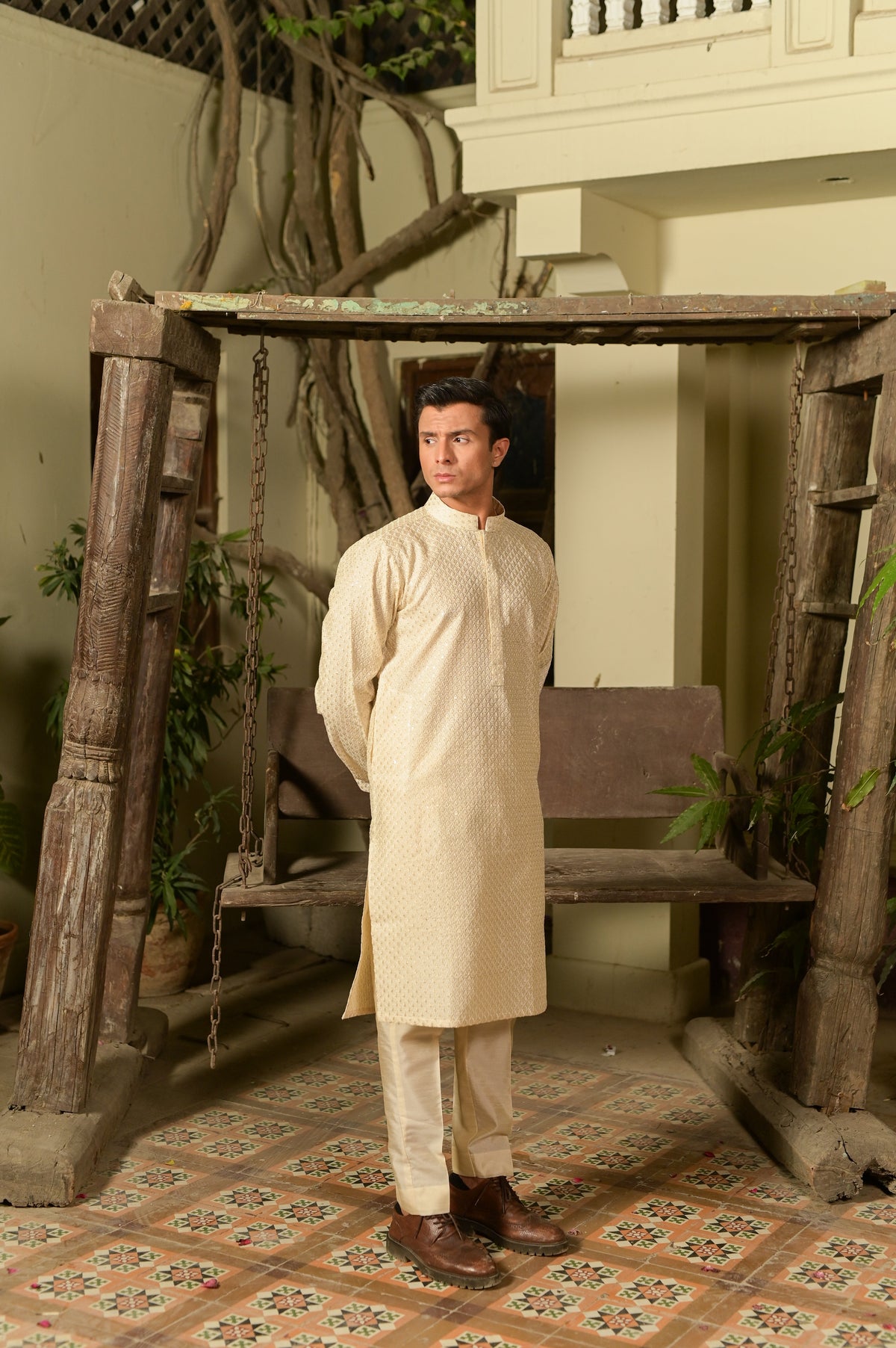 Nori Men's Cream Kurta Set by Kinza Khalid, photo 3