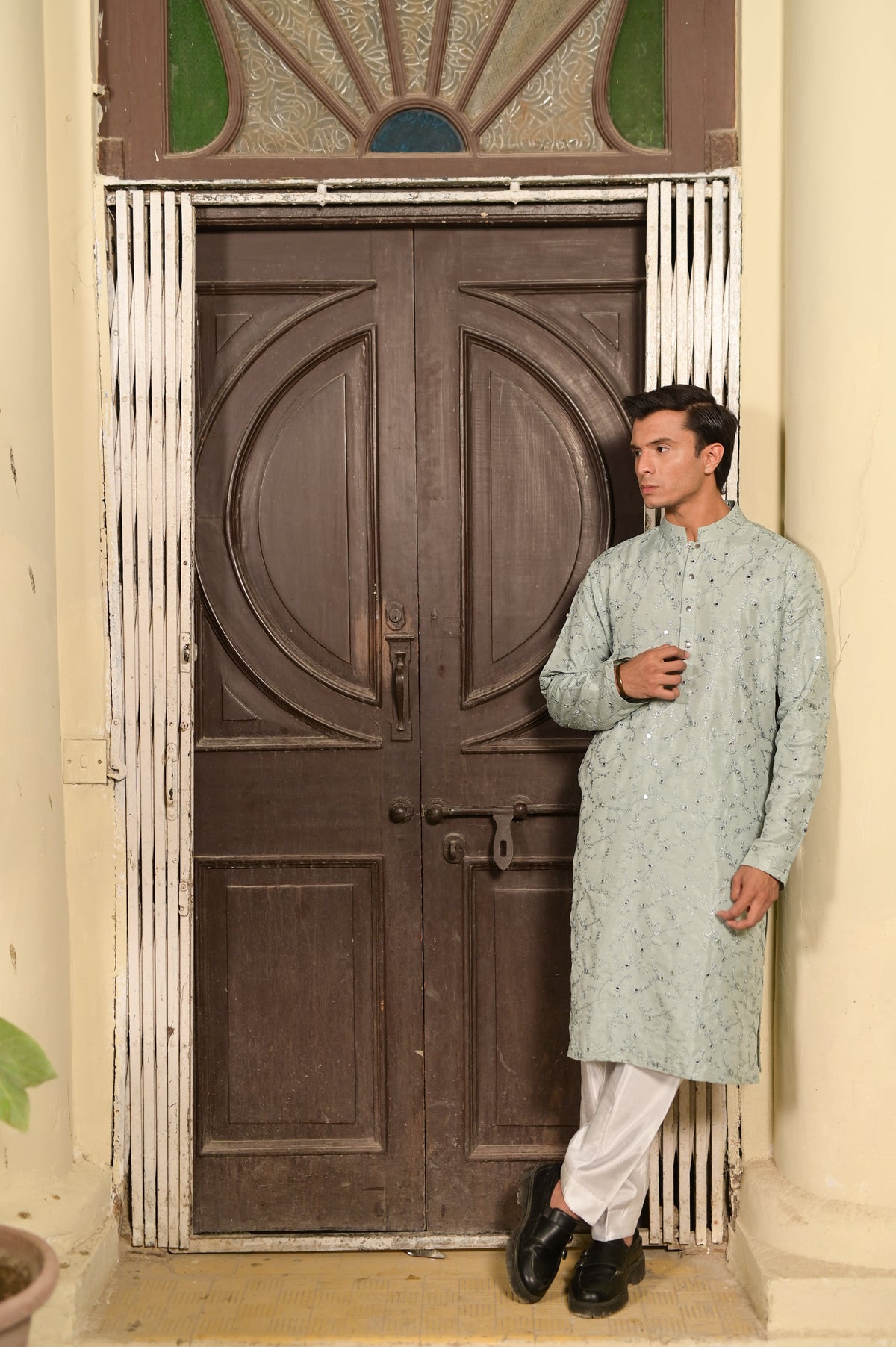 Ayra Men's Ice Blue Kurta Set by Kinza Khalid, photo 3