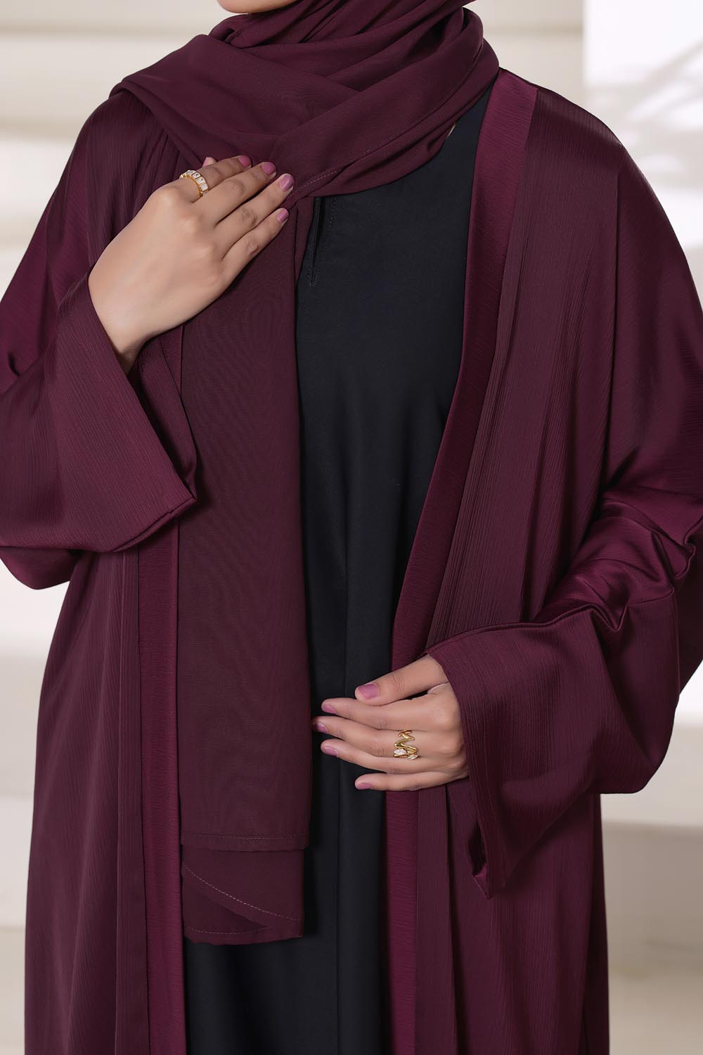 Maroon Front Open Gown Abaya by Al Deebaj, photo 4