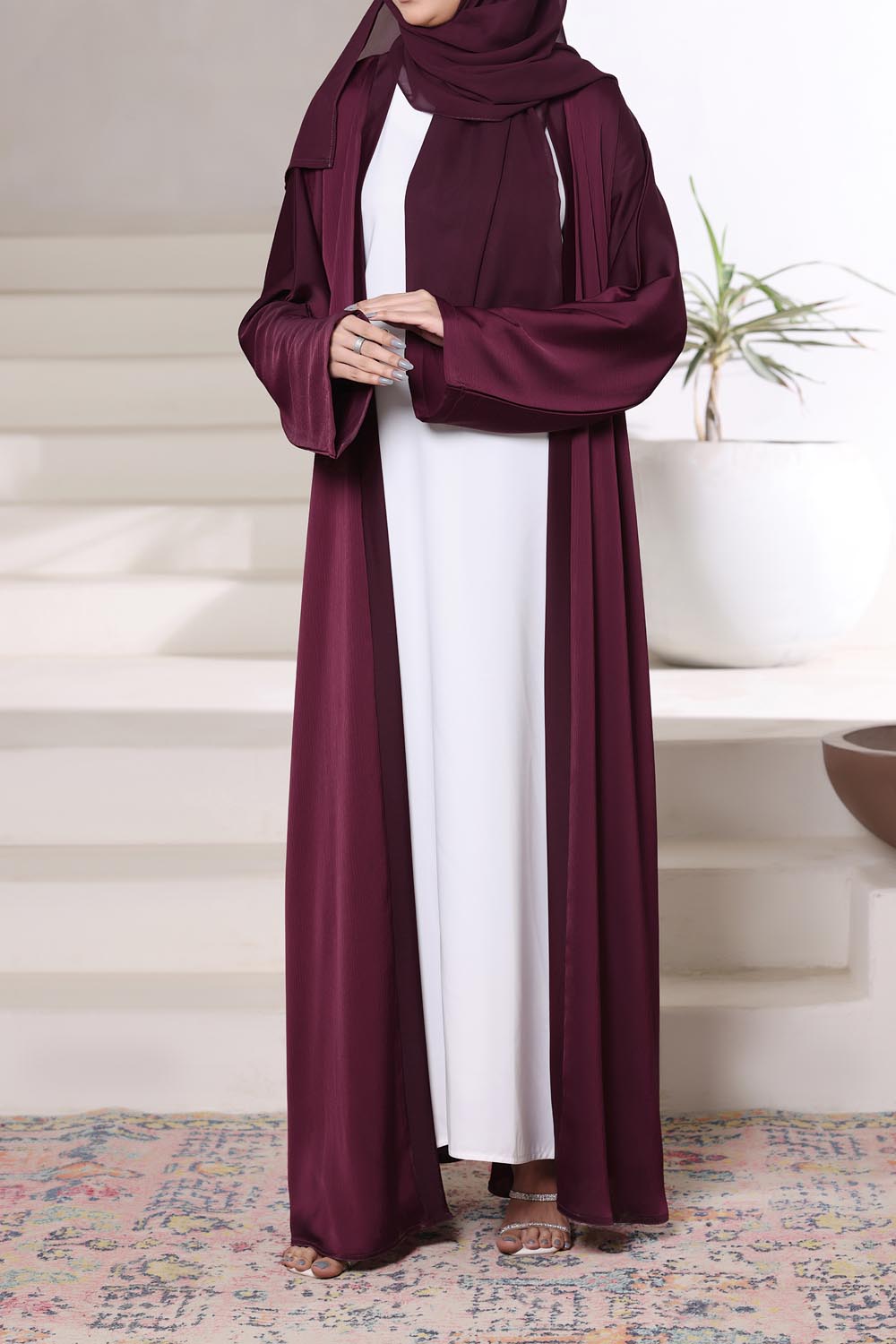 Maroon Front Open Gown Abaya by Al Deebaj, photo 2