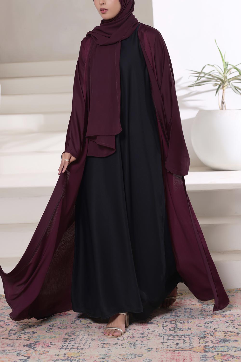 Maroon Front Open Gown Abaya by Al Deebaj, photo 3