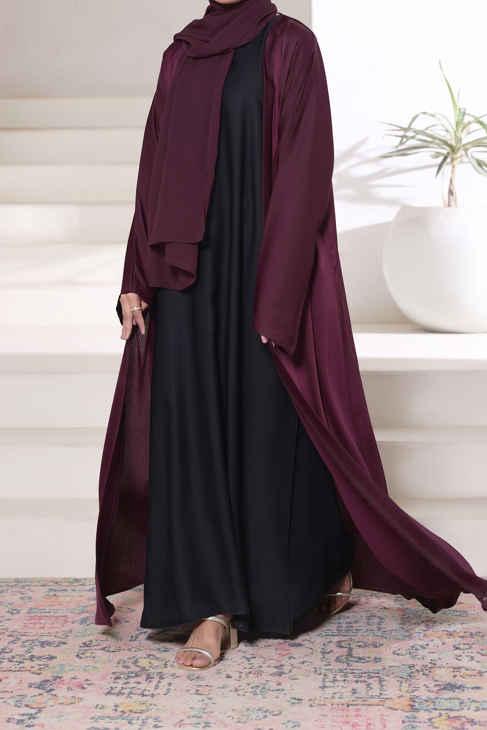 Maroon Front Open Gown Abaya by Al Deebaj