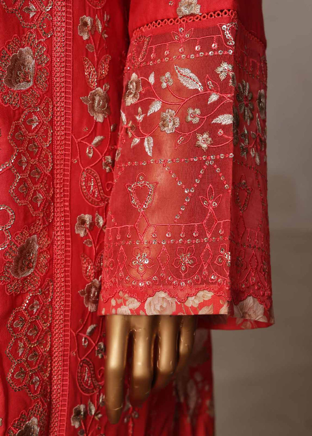 Embroidered Rose Red Lawn 3-Piece Stitched Suit by Bin Saeed, photo 4