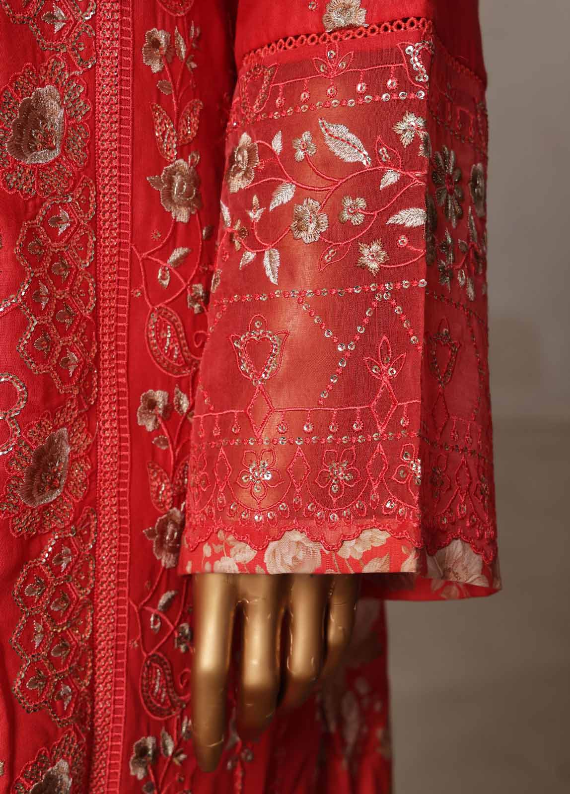 Embroidered Rose Red Lawn 3-Piece Stitched Suit by Bin Saeed, photo 4