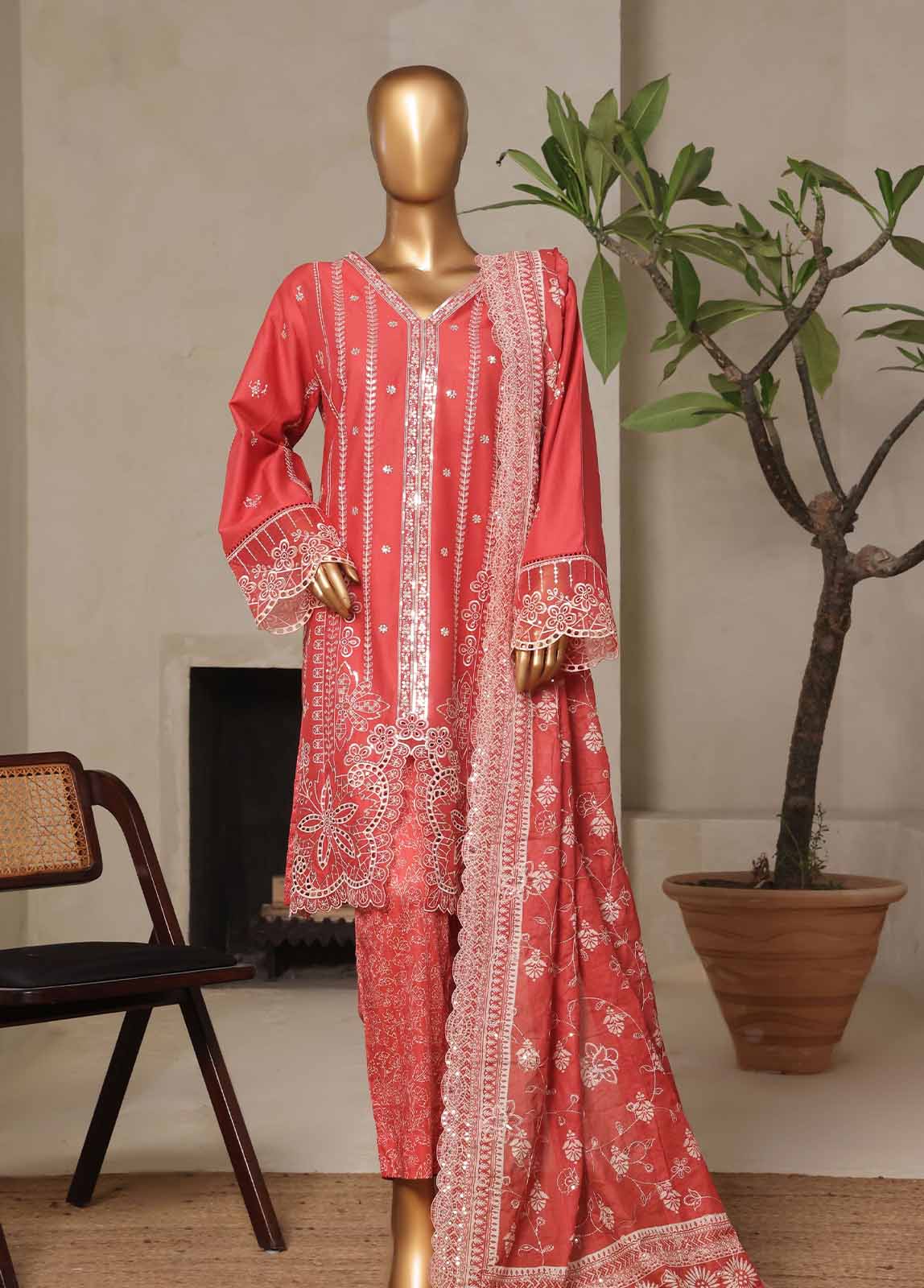 Embroidered Punch Pink Lawn 3-Piece Stitched Suit by Bin Saeed, photo 2