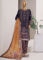 Embroidered Navy Blue Lawn 3-Piece Stitched Suit by Bin Saeed, photo 3
