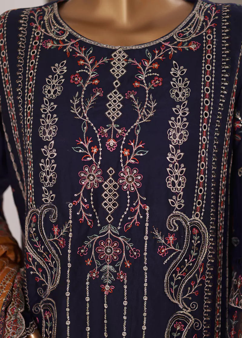 Embroidered Navy Blue Lawn 3-Piece Stitched Suit by Bin Saeed, photo 4