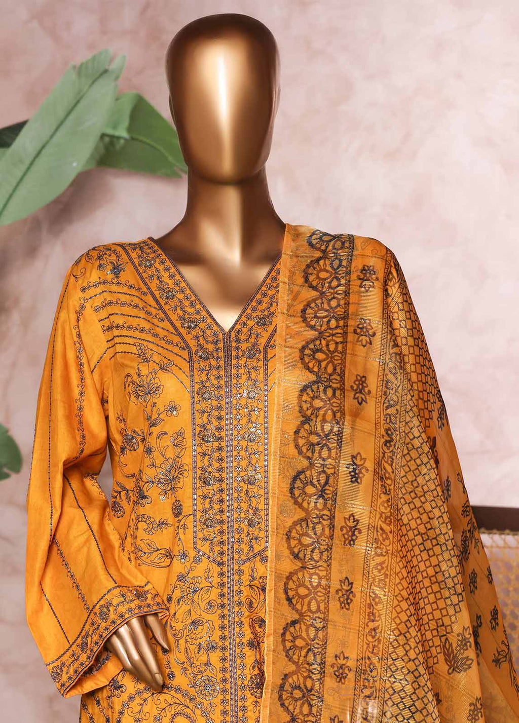 Embroidered Merigold Orange Lawn 3-Piece Stitched Suit by Bin Saeed