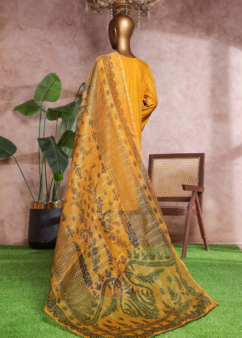 Embroidered Merigold Orange Lawn 3-Piece Stitched Suit by Bin Saeed, photo 3