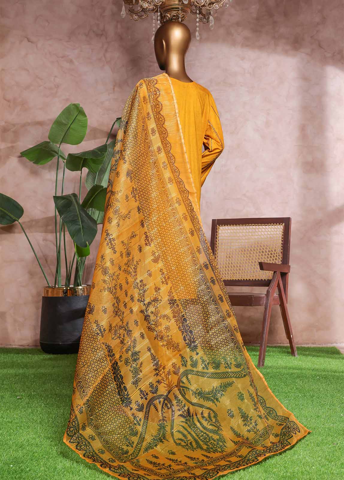 Embroidered Merigold Orange Lawn 3-Piece Stitched Suit by Bin Saeed, photo 3