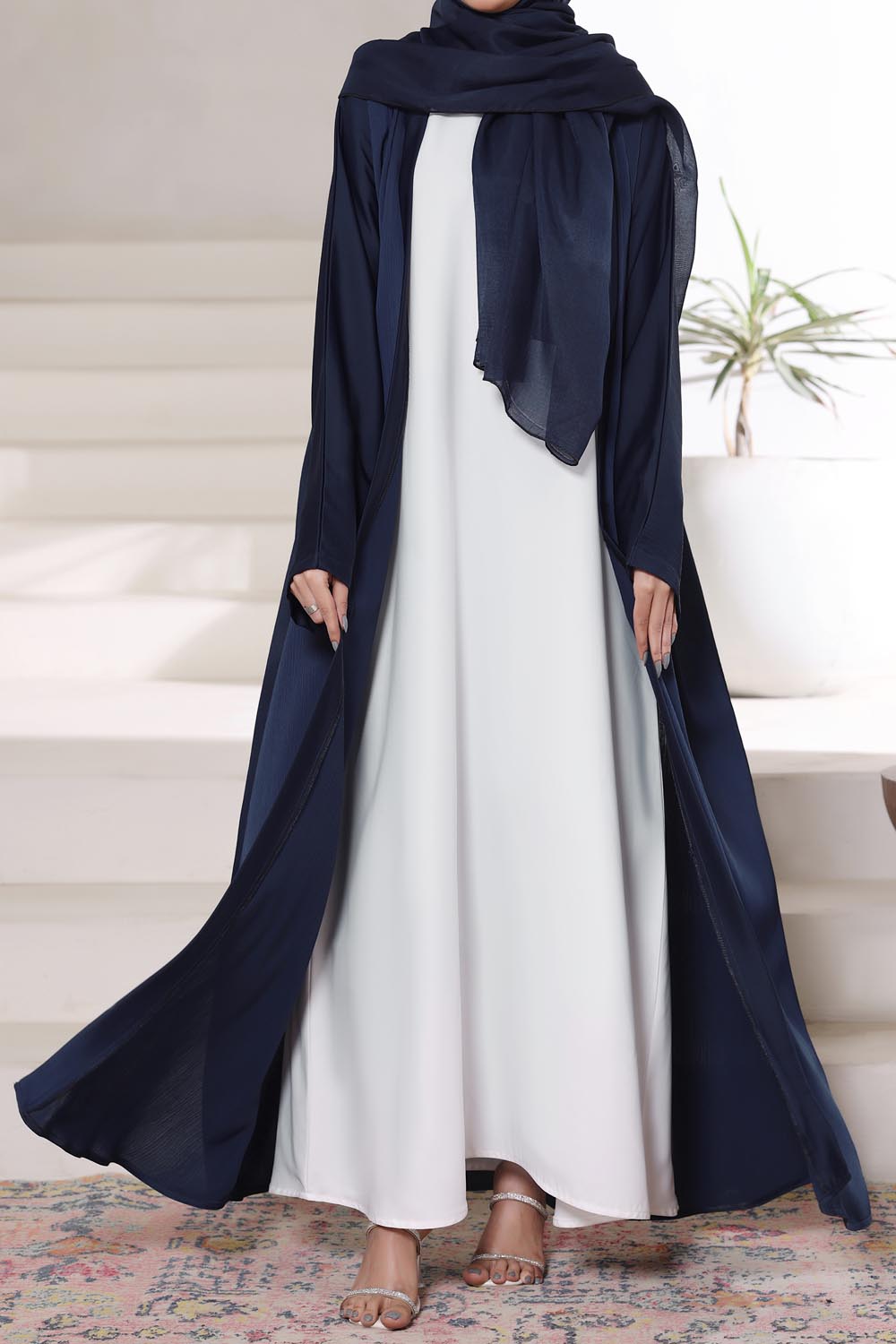 Navy Blue Front Open Gown Abaya by Al Deebaj