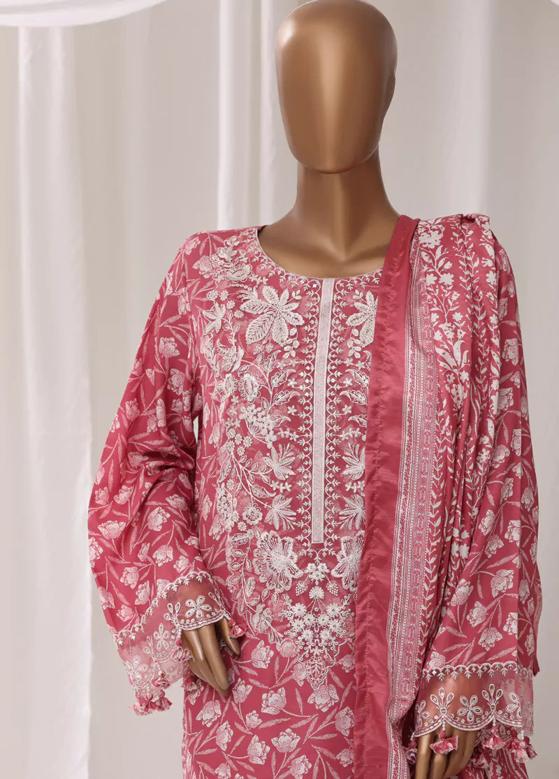 Watermelon Pink Viscose 3-Piece Stitched Suit by Bin Saeed