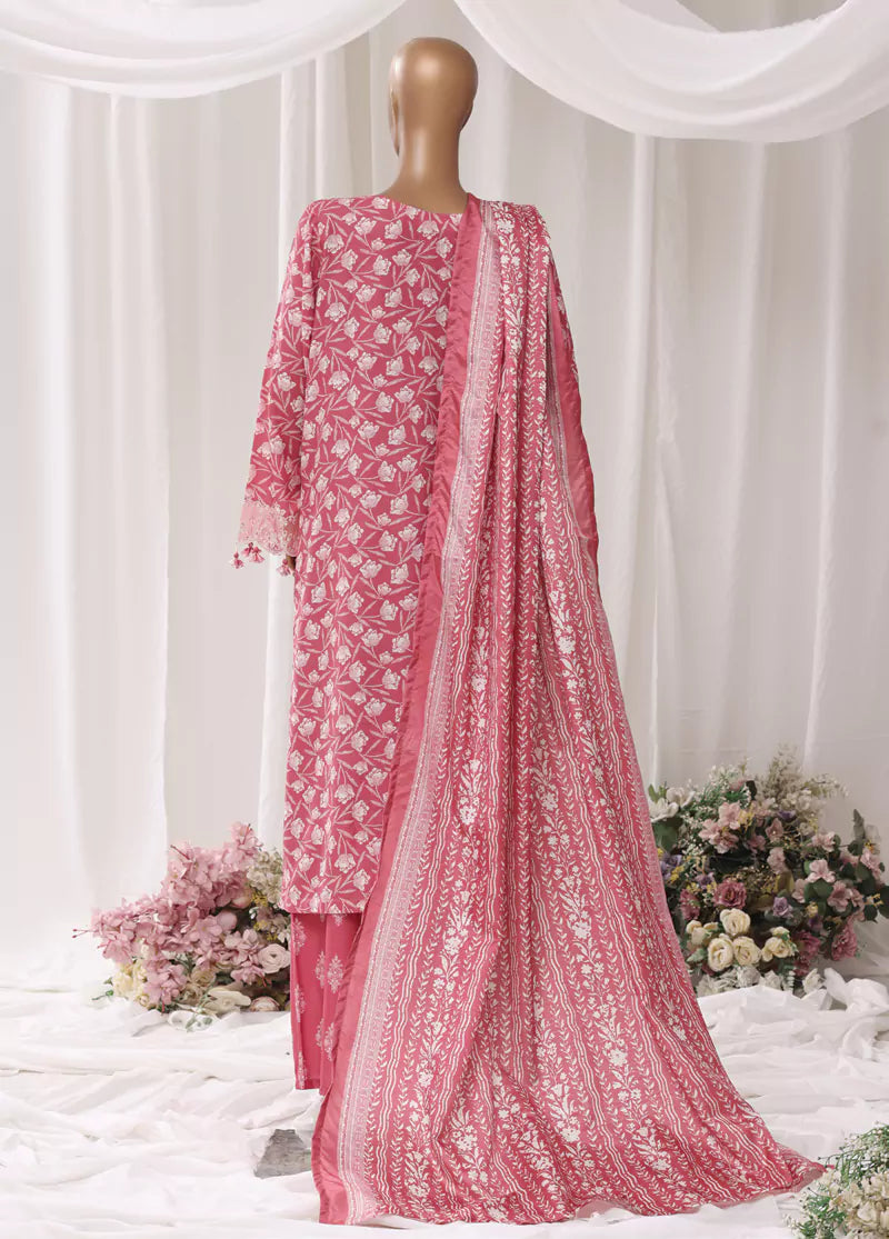 Watermelon Pink Viscose 3-Piece Stitched Suit by Bin Saeed, photo 2