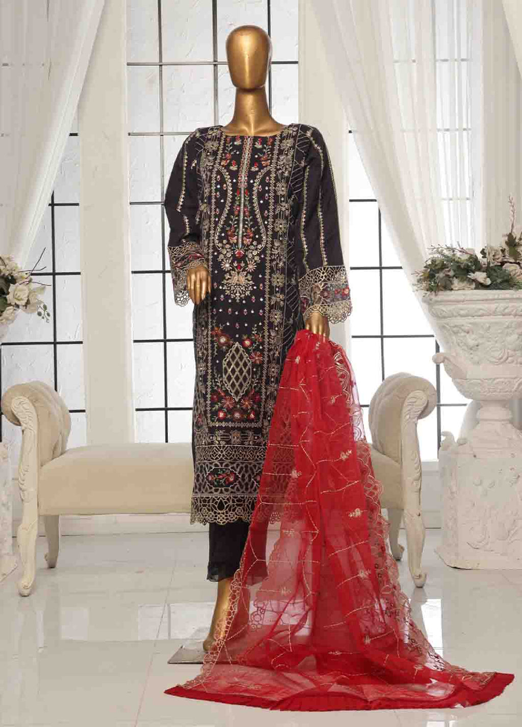 Organza Black Organza 3-Piece Stitched Suit by Bin Saeed, photo 5
