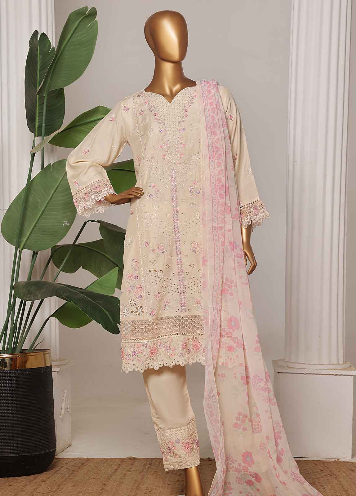 Embroidered Off White Lawn 3-Piece Stitched Suit by Bin Saeed, photo 3