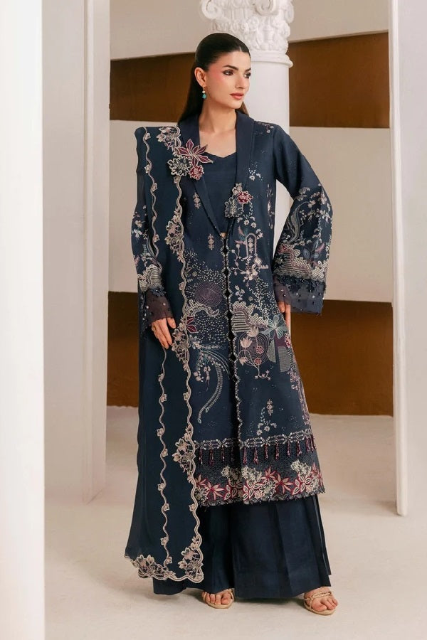 Florent Luxe Silk (Obsidian Bloom) – Florent 3-piece unstitched suit