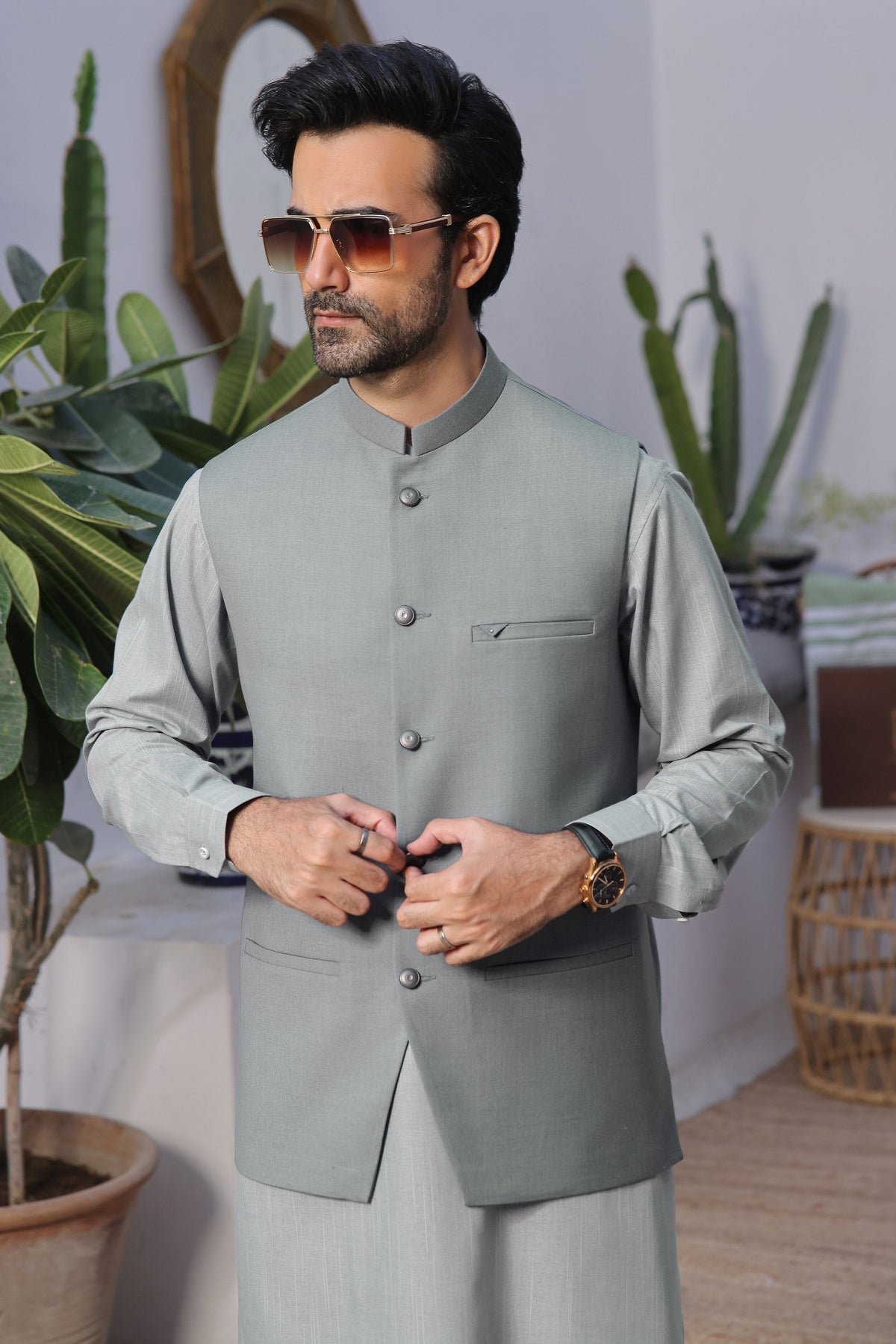 Sky Grey Naqsh Waistcoat by Al Deebaj, photo 2