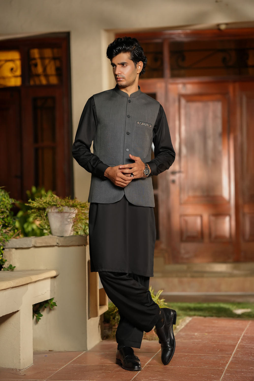 Dark Grey Design Waistcoat by Al Deebaj
