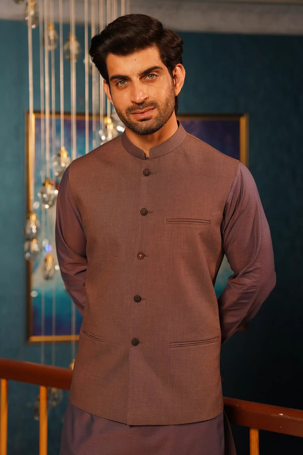 Mid Purple Textured Waistcoat by Al Deebaj, photo 4
