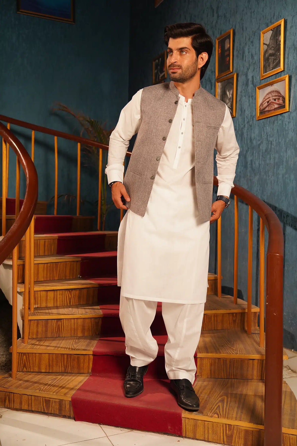 Beige Jute Waistcoat by Al Deebaj