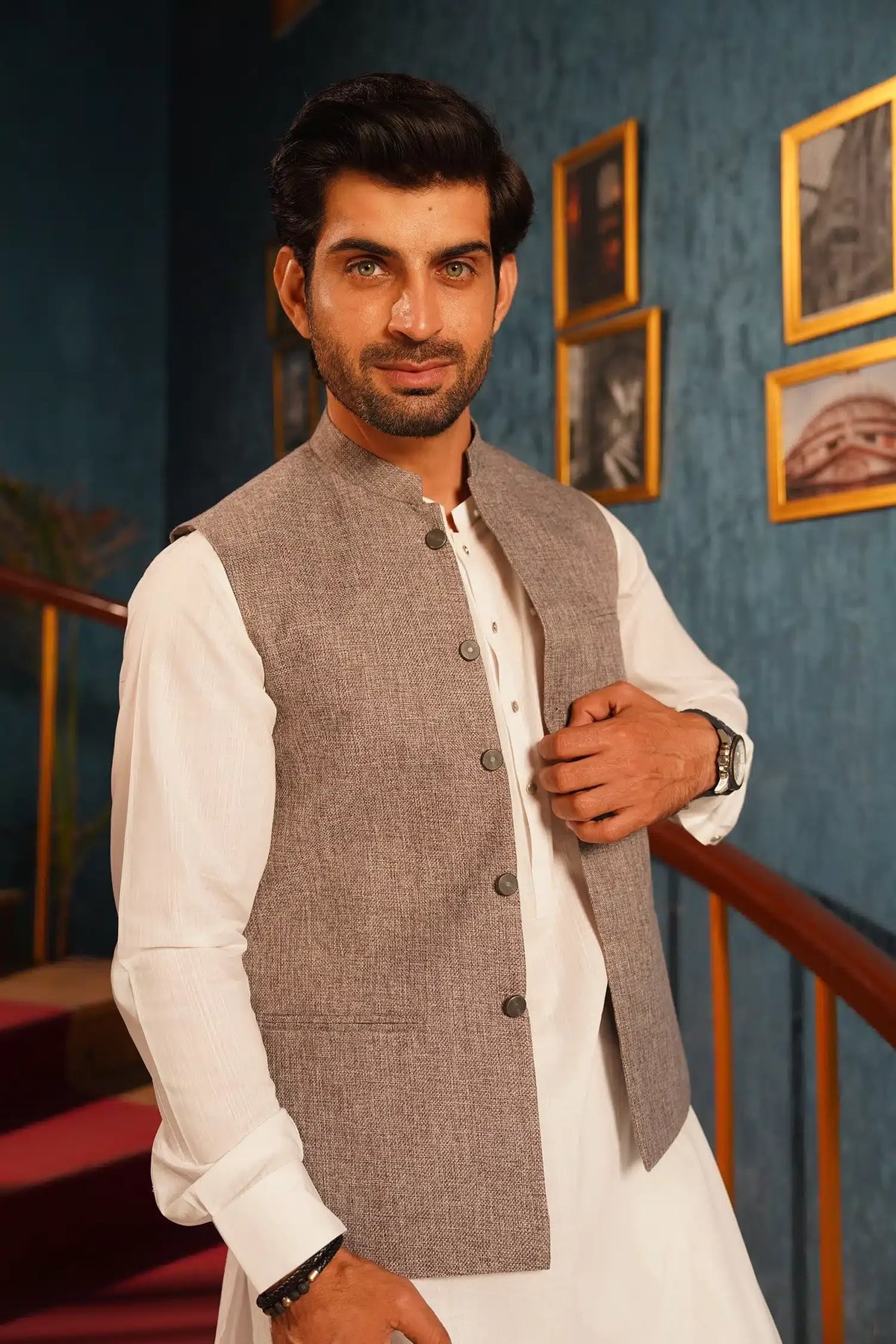 Beige Jute Waistcoat by Al Deebaj, photo 2