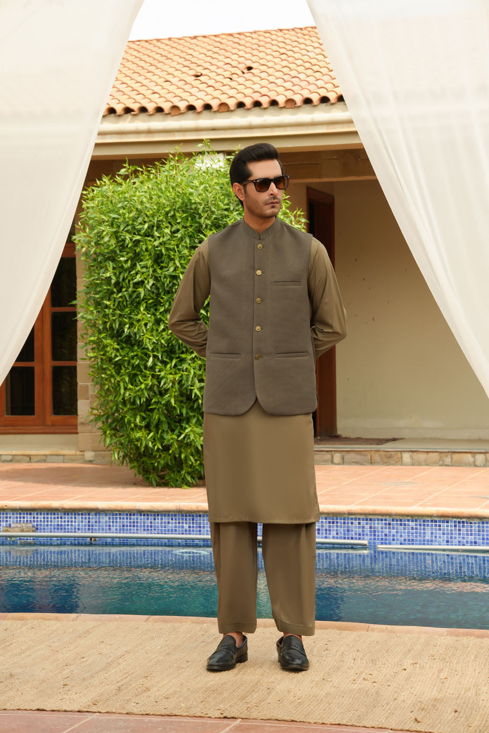 Grey Printed Waistcoat by Al Deebaj
