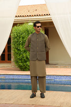 Grey Printed Waistcoat by Al Deebaj