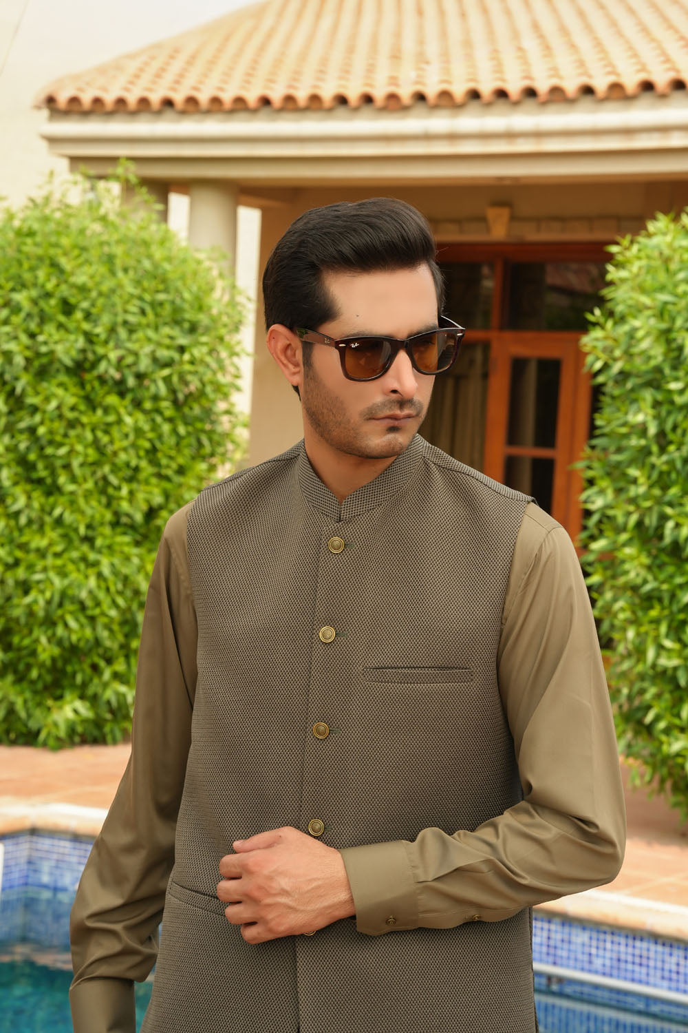 Grey Printed Waistcoat by Al Deebaj, photo 2