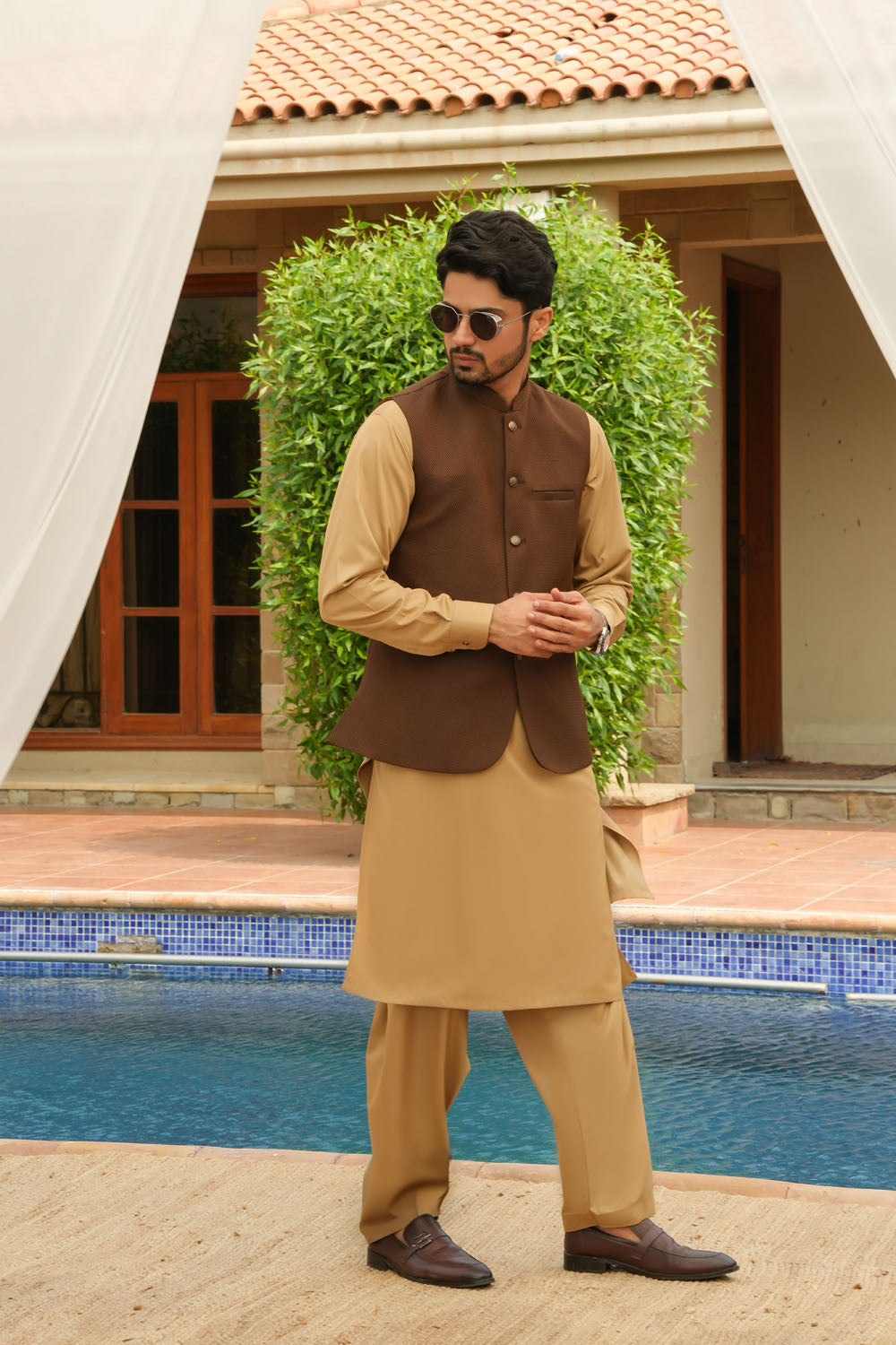 Brown Printed Waistcoat by Al Deebaj