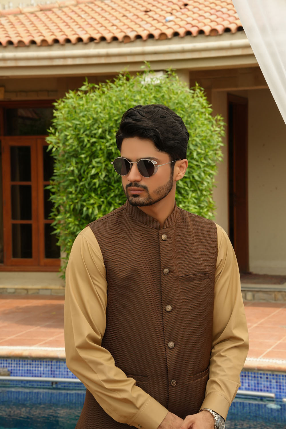 Brown Printed Waistcoat by Al Deebaj, photo 2
