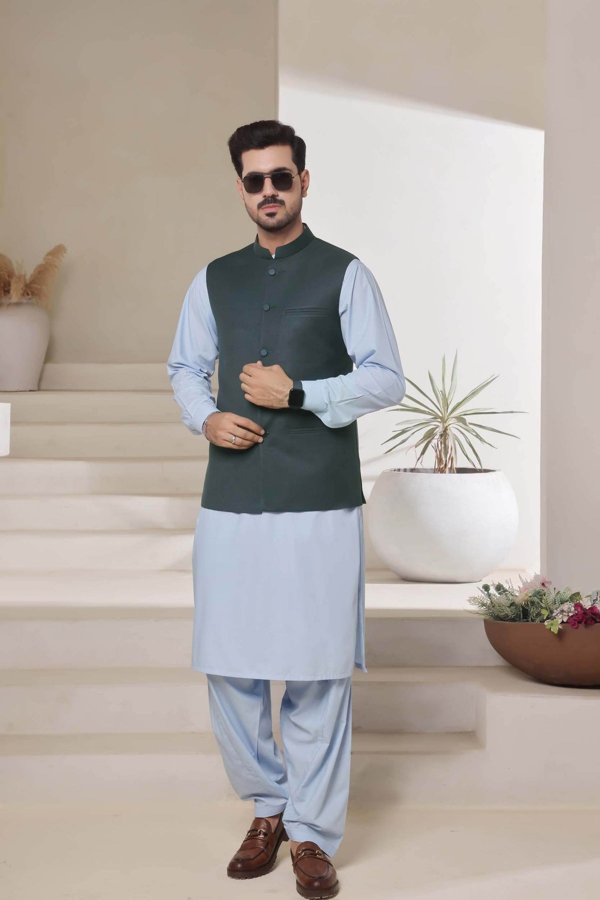 Sea Green Waistcoat by Al Deebaj