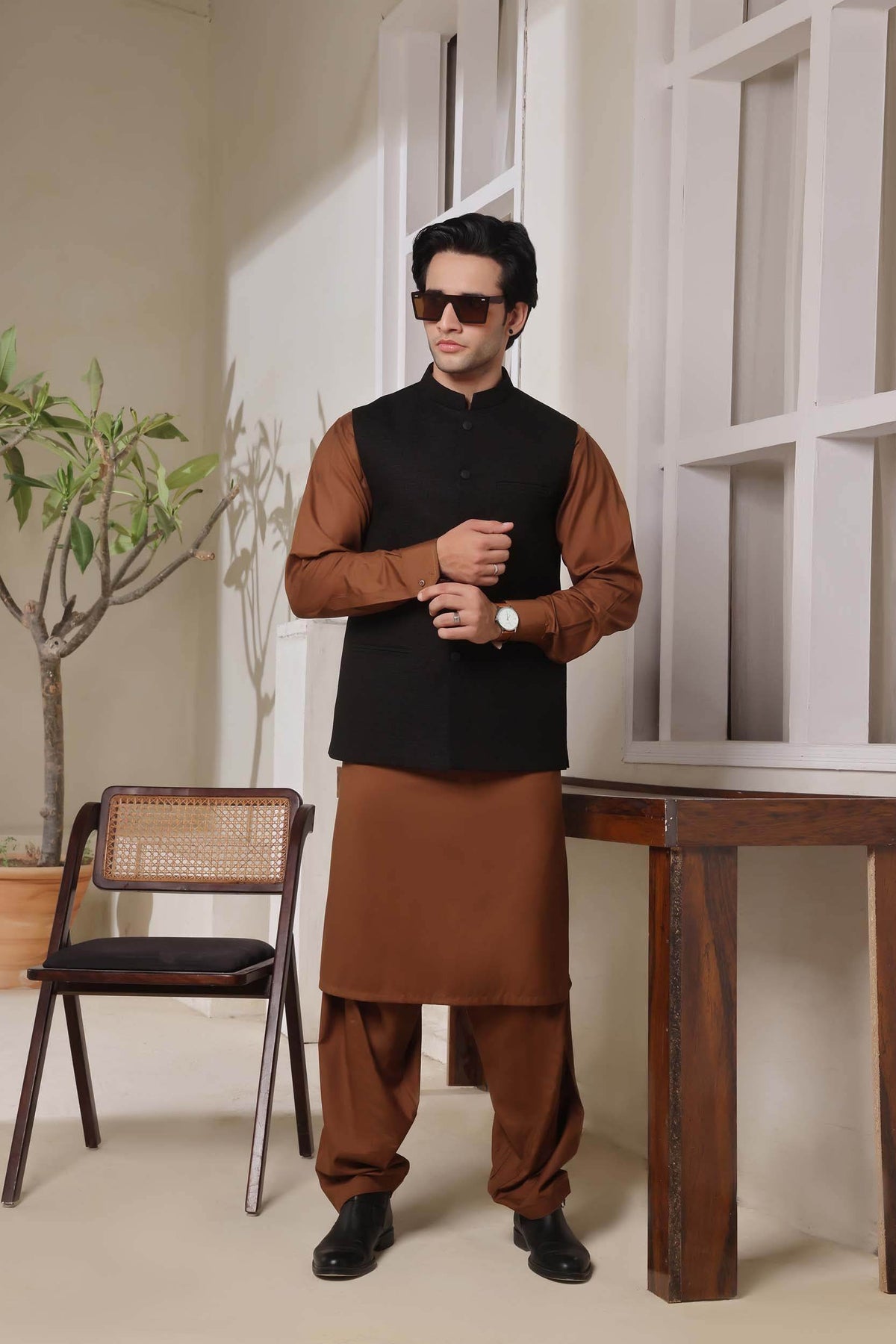 Black Printed Waistcoat by Al Deebaj