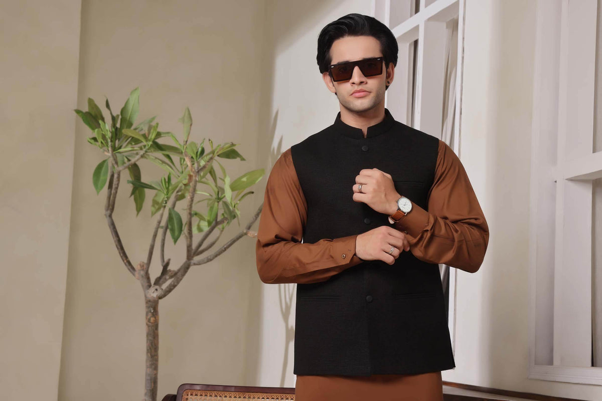 Black Printed Waistcoat by Al Deebaj, photo 3
