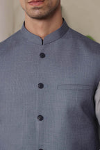 Greyish Blue Self Waistcoat by Al Deebaj, photo 2