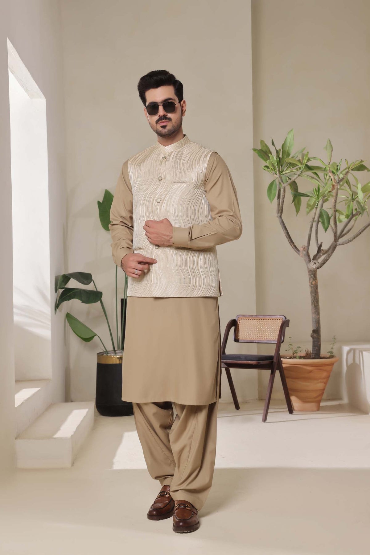 Cream Printed Waistcoat by Al Deebaj, photo 3